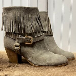 Lauren Ralph Lauren Fringe Suede Ankle Boots Booties 8 Gray